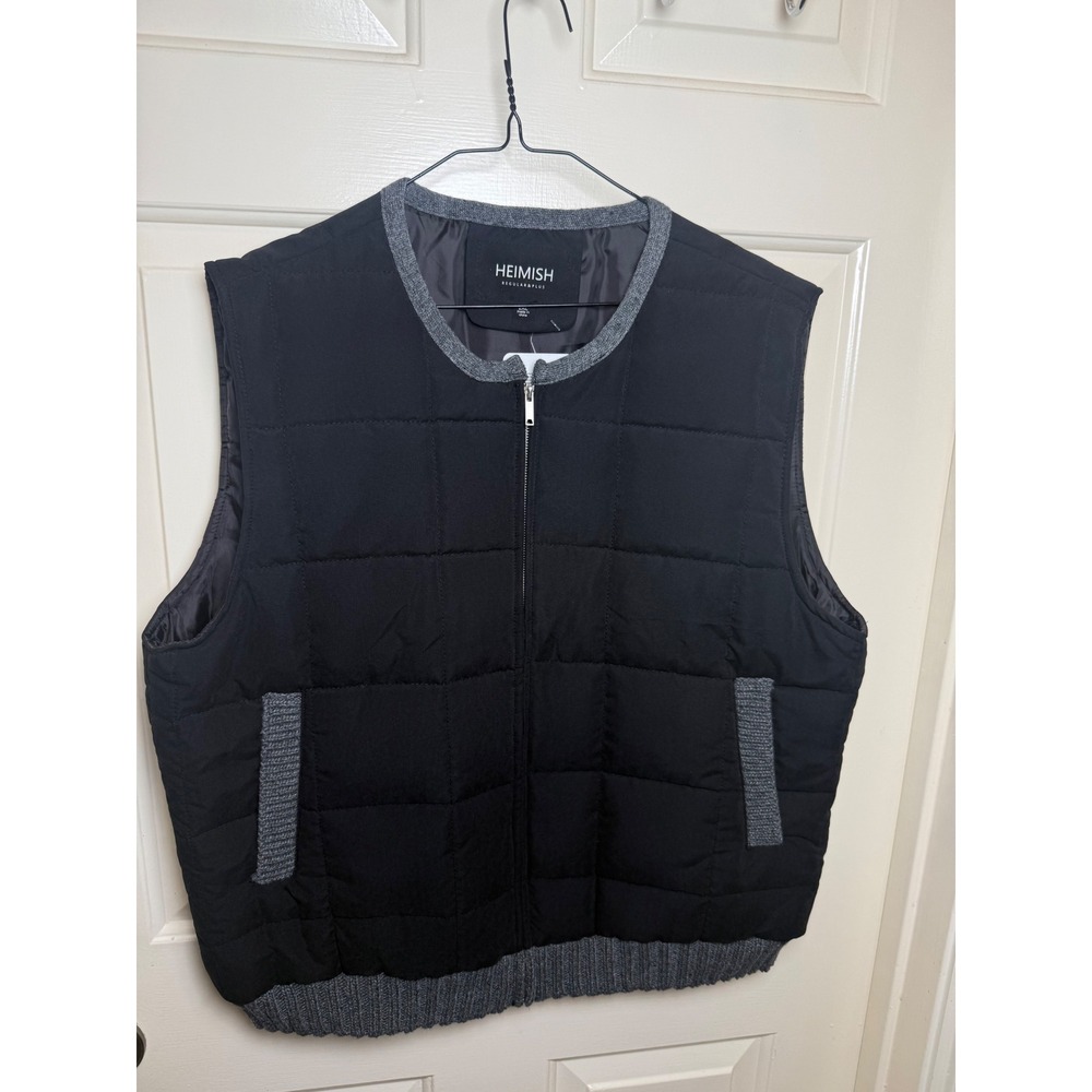 Heimish Charcoal Black Quilted Puffer Vest Grey Knit Trim
